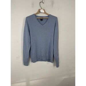 Jos A Bank Mens M 100% Cashmere V-Neck Pullover Sweater Light Blue Stain